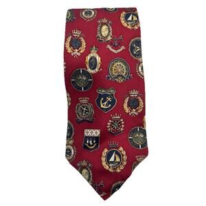 Vtg Huntington Men’s Tie Nautical Sail Cruise Red Silk Necktie Crest made in USA